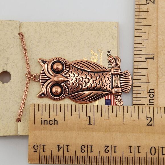 Sweet Wise Owl Copper by Wheeler Pendant Necklace Highly Detail Solid Copper 18" - Picture 4 of 5
